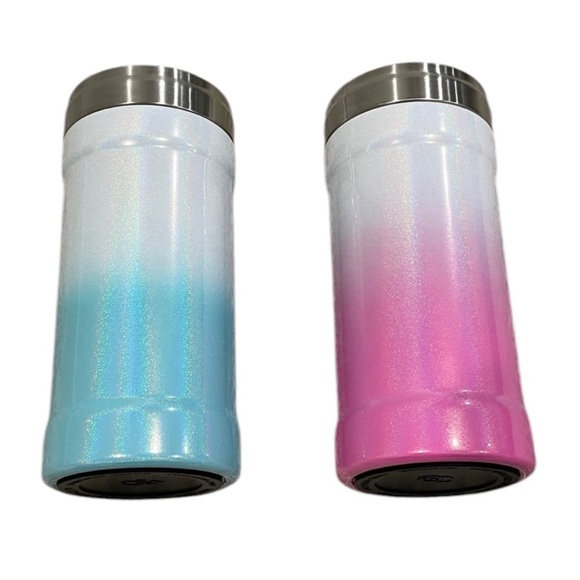 Two Glitzy 12 oz Can Cooler in Blue Teal Pink Sparkle Ombré Skinny Can Fit Shiny - Picture 9 of 16